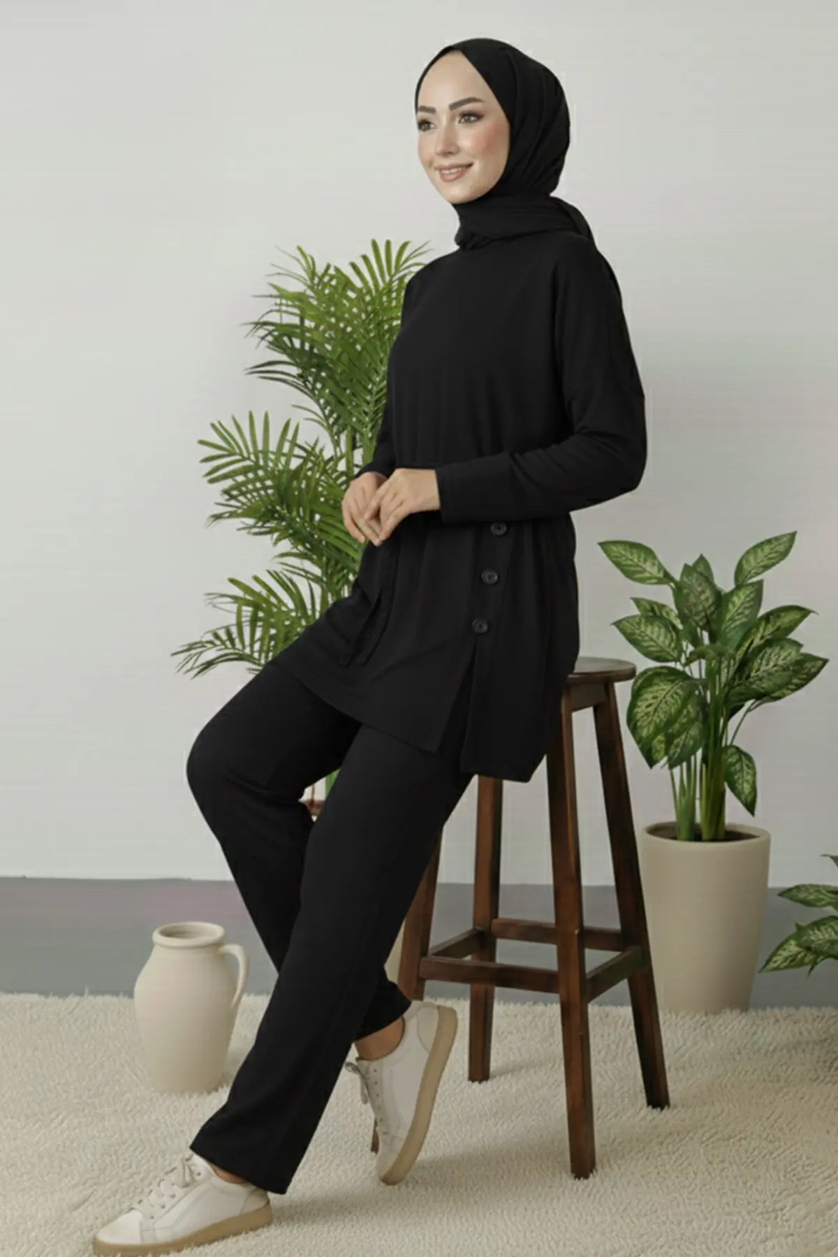 Button Detail Tunic Set-detail