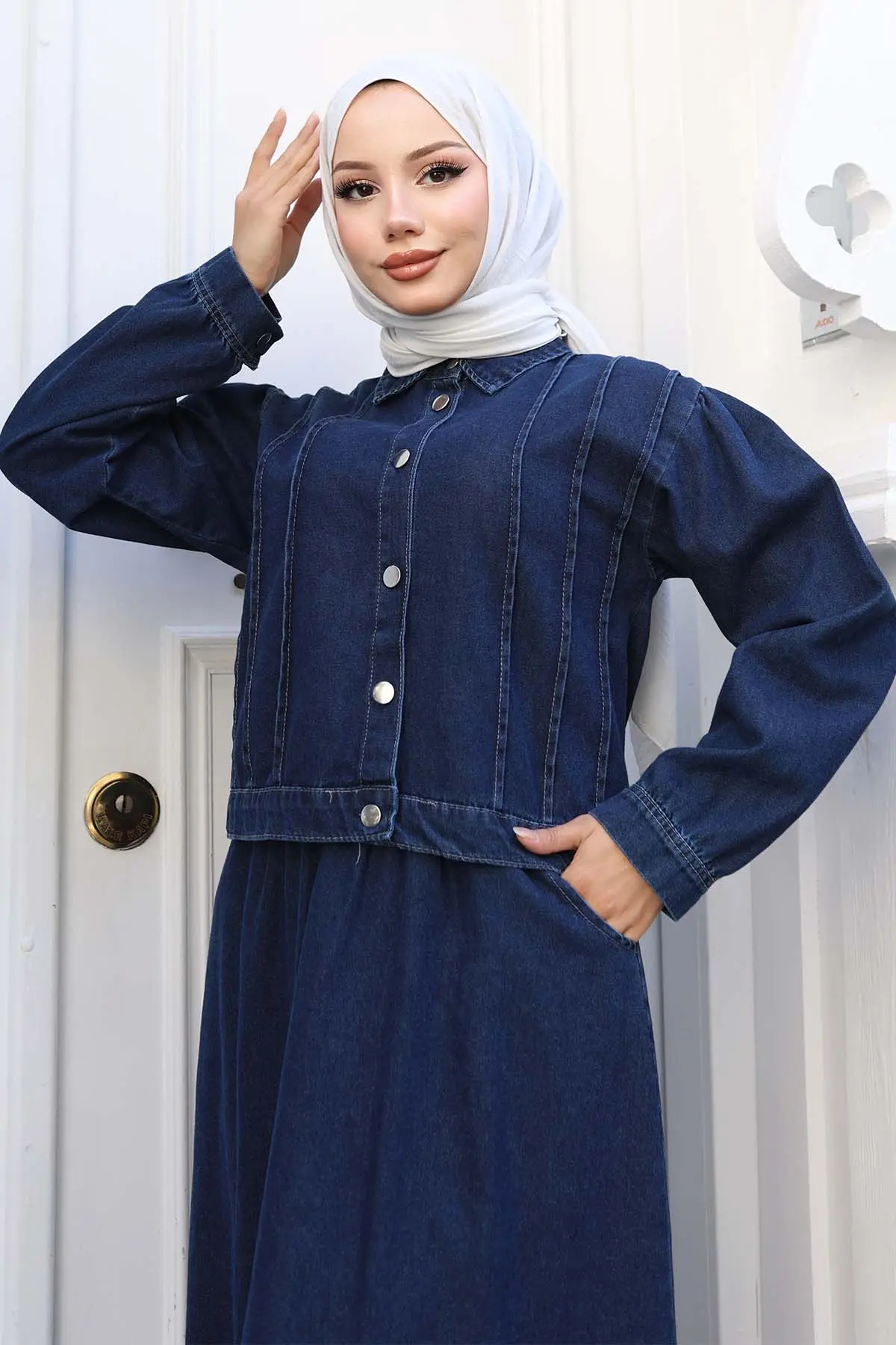 Buttoned Jacket Skirt Denim Suit-detail