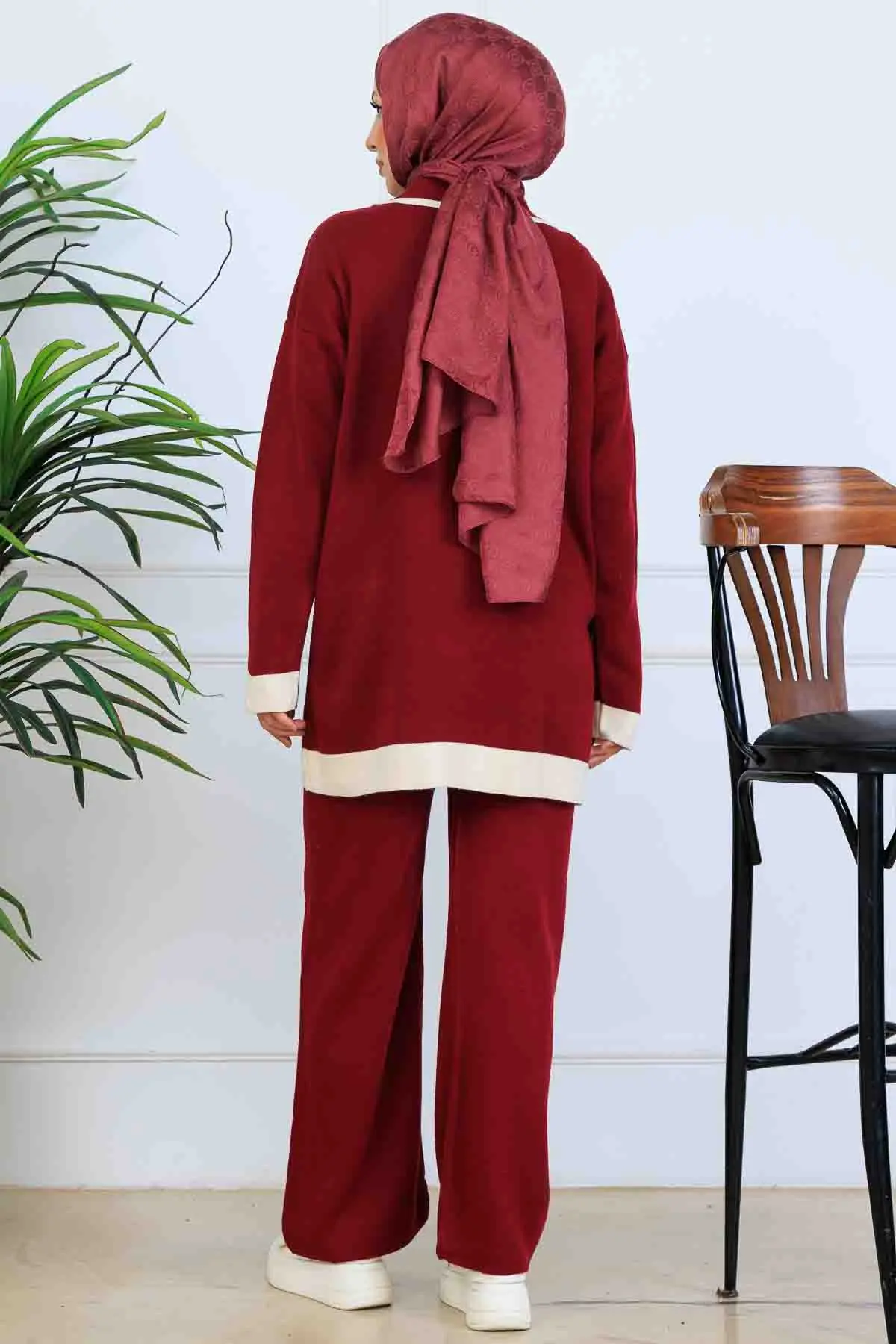 Düğmeli Çizgi Detaylı Triko Takım-detail