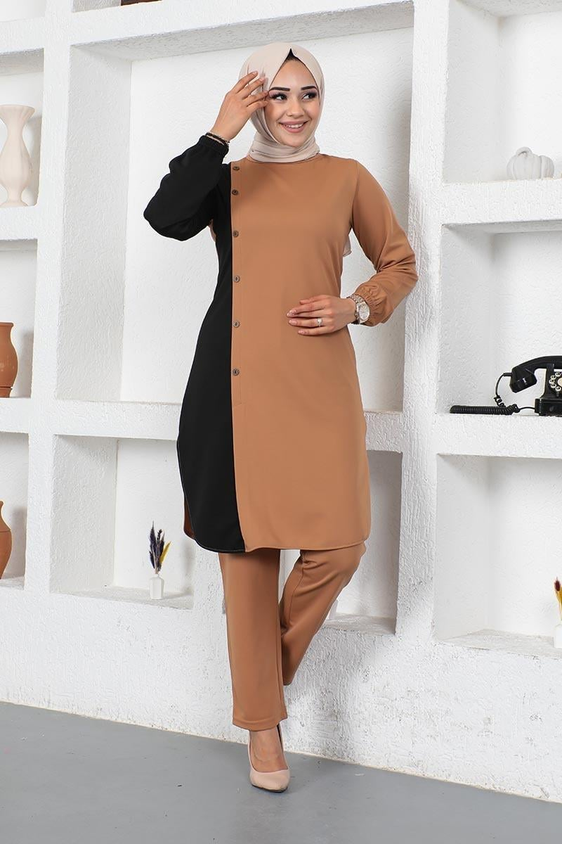 Düğmeli Iki Renkli Takım Taba