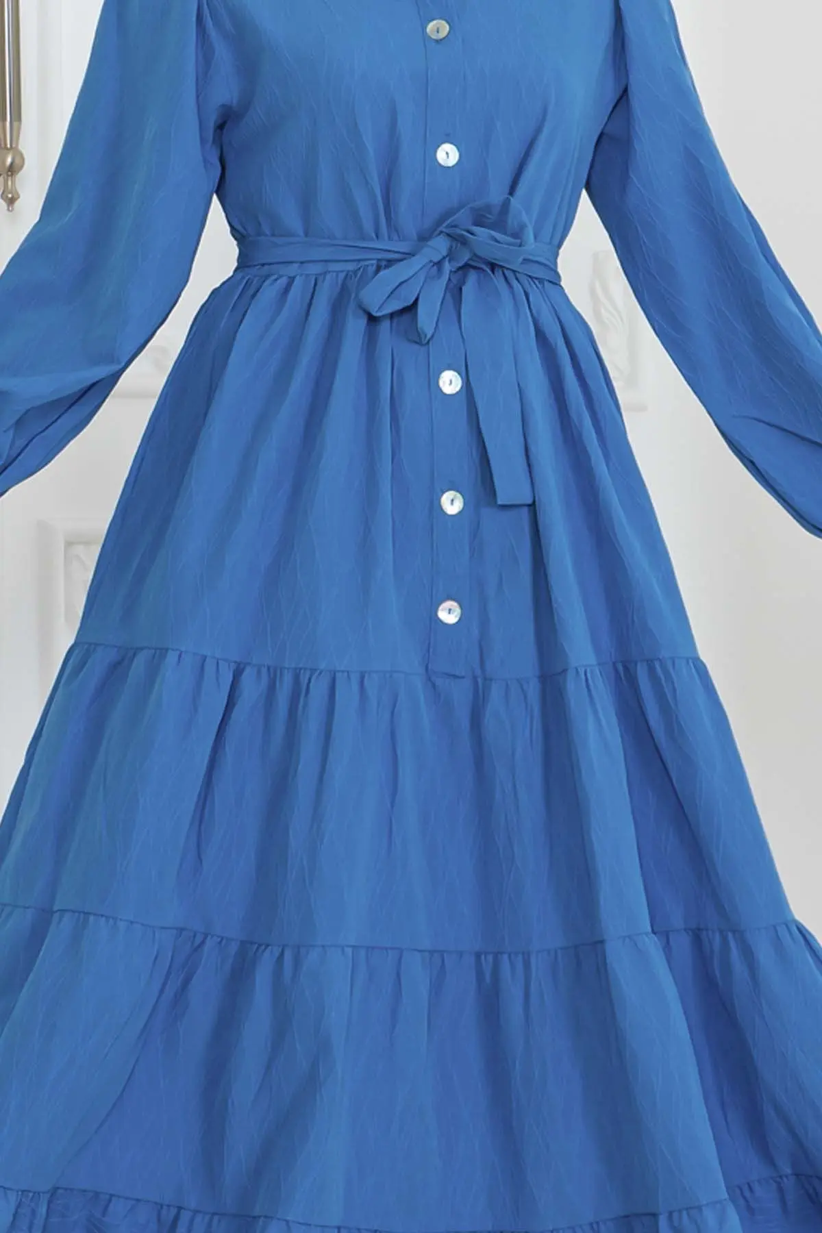 Düğmeli Kabartma Desenli Elbise-detail