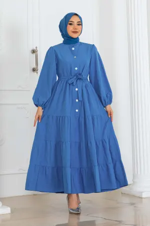 Buttoned Embossed Patterned Dress