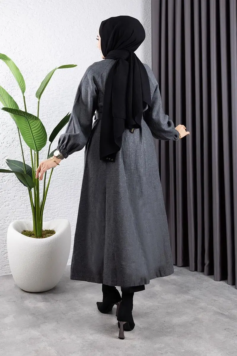 Düğmeli Kaşe Kap Antrasit-detail