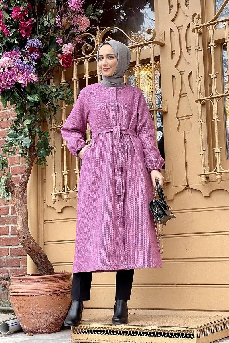 Düğmeli Kaşe Kap Gül Kurusu-detail