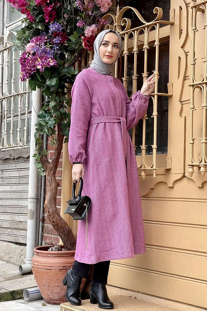 Düğmeli Kaşe Kap Gül Kurusu-detail