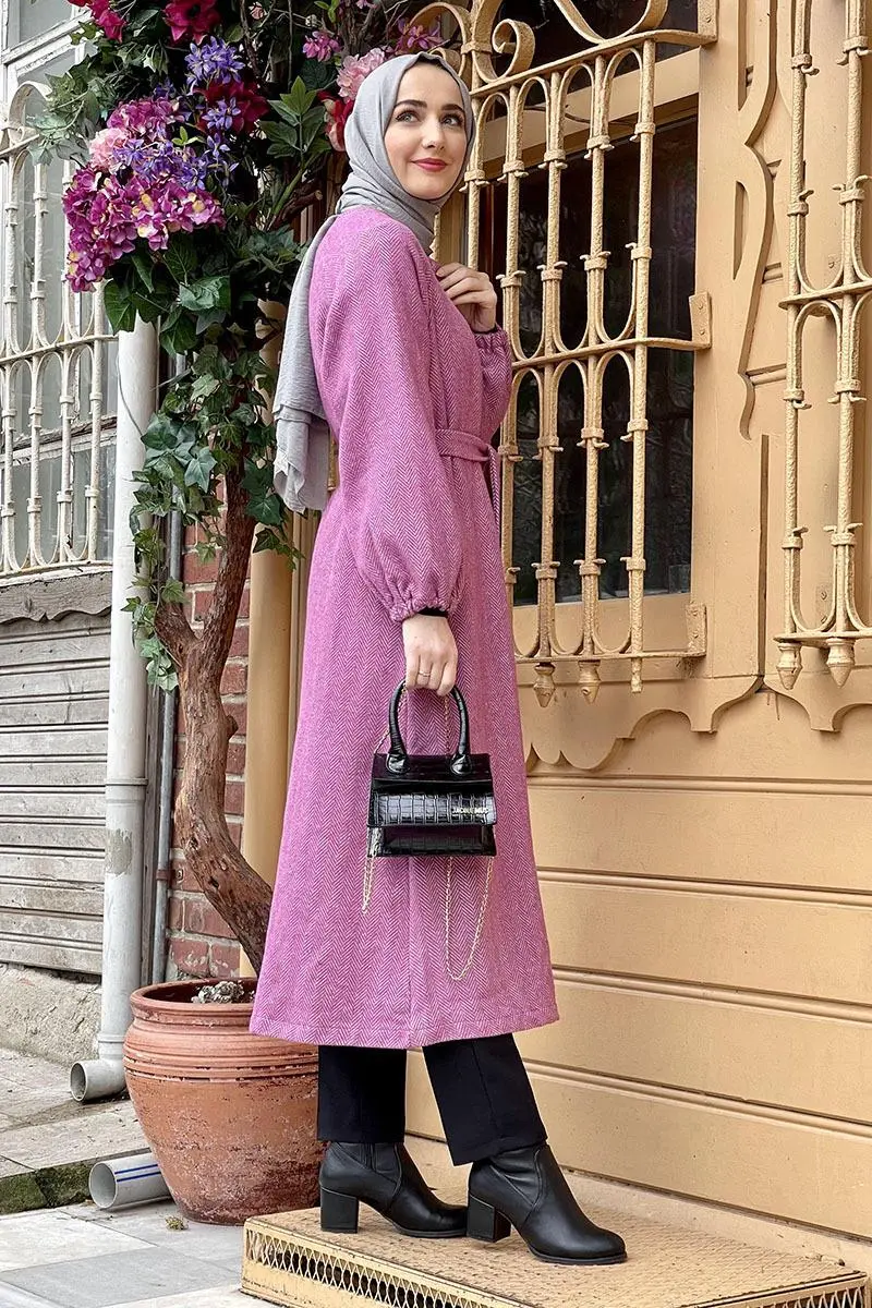 Düğmeli Kaşe Kap Gül Kurusu-detail