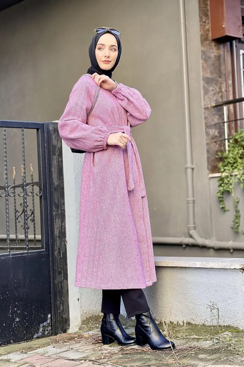 Düğmeli Kaşe Kap Pudra-detail