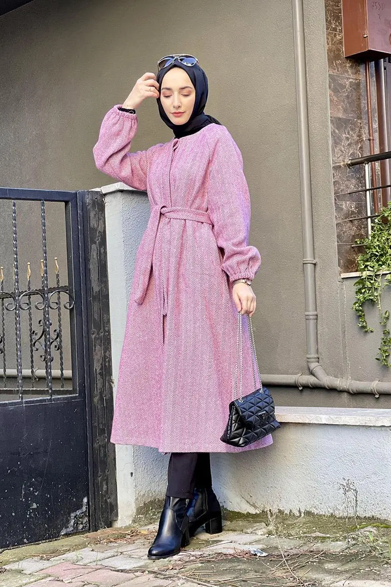 Düğmeli Kaşe Kap Pudra-detail