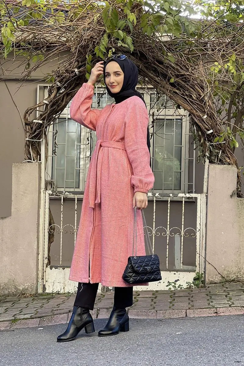 Düğmeli Kaşe Kap Somon-detail