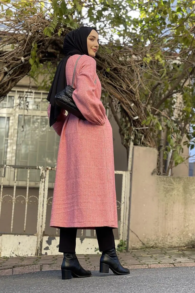 Düğmeli Kaşe Kap Somon-detail