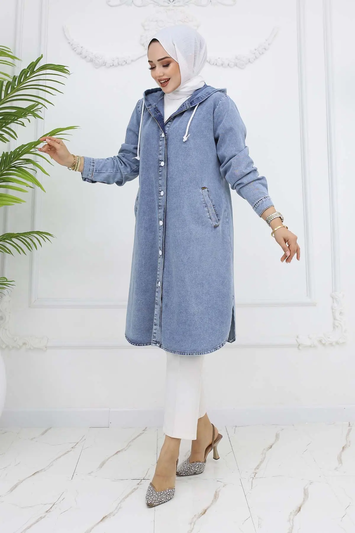 Düğmeli Kot Kap Mavi-detail