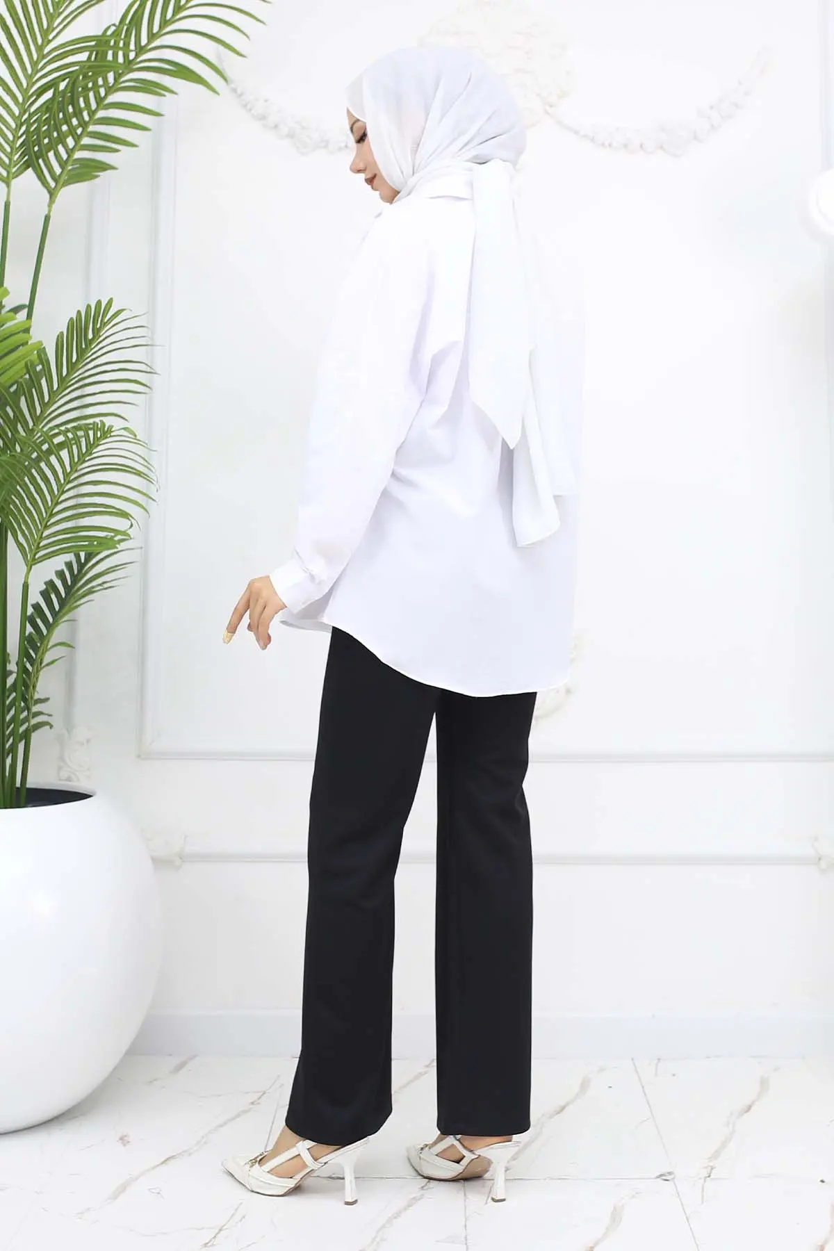 Düğmeli Palazzo Pantolon Siyah 3043-detail