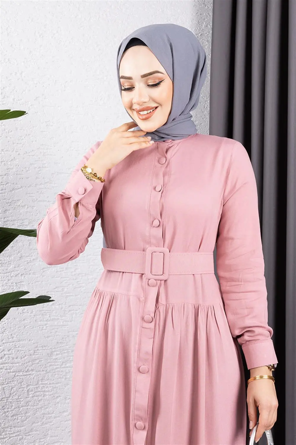 Düğmeli Tesettür Elbise-detail