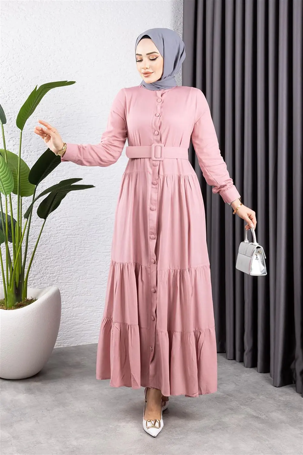 Düğmeli Tesettür Elbise-detail