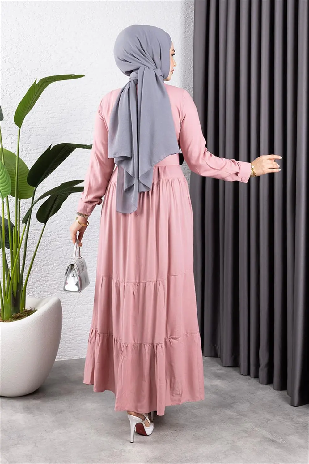 Düğmeli Tesettür Elbise-detail