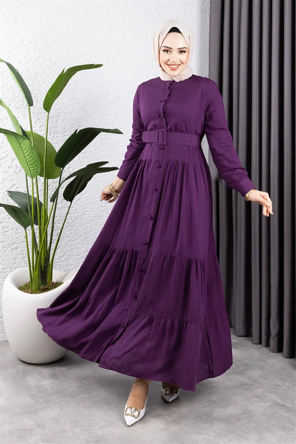 Düğmeli Tesettür Elbise-detail