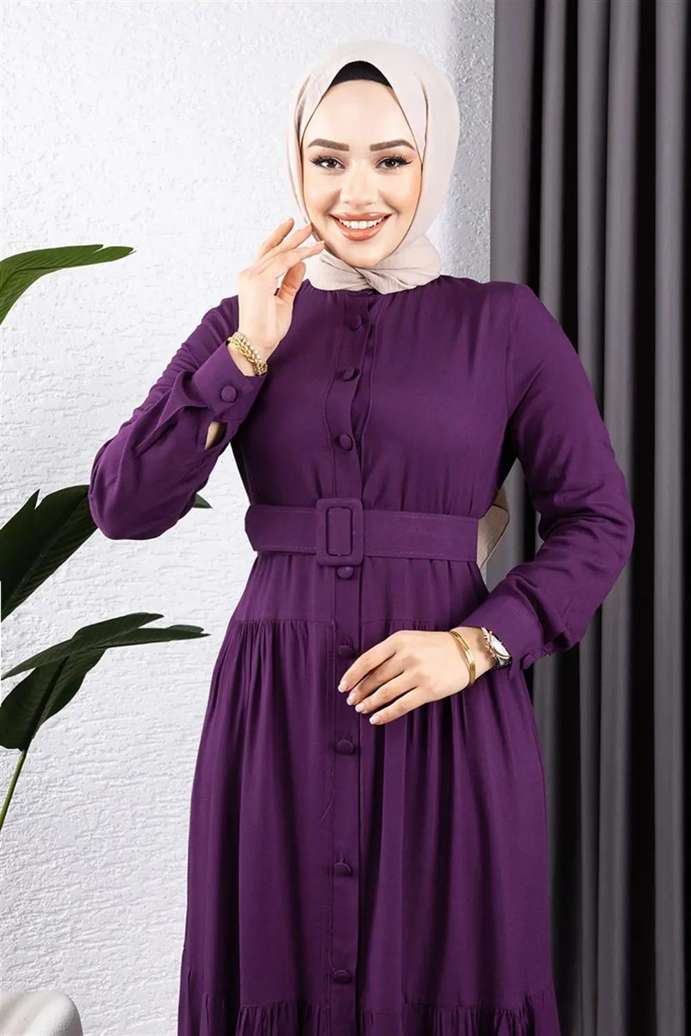 Düğmeli Tesettür Elbise-detail