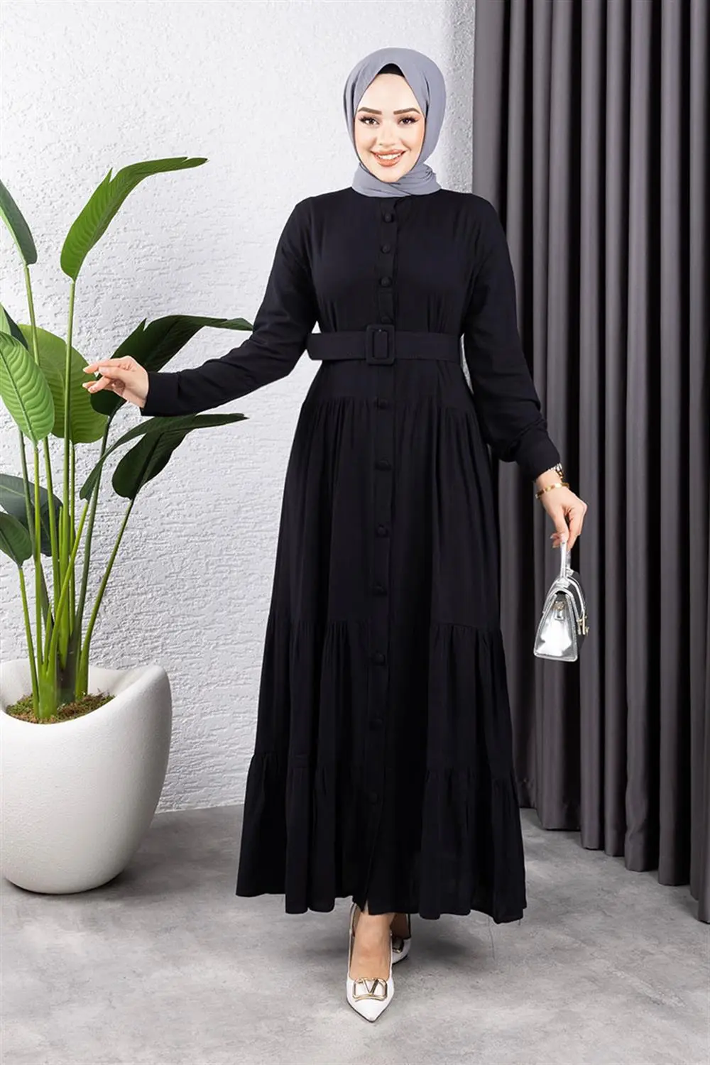 Düğmeli Tesettür Elbise-detail