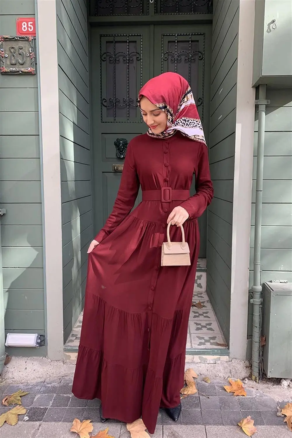 Düğmeli Tesettür Elbise-detail