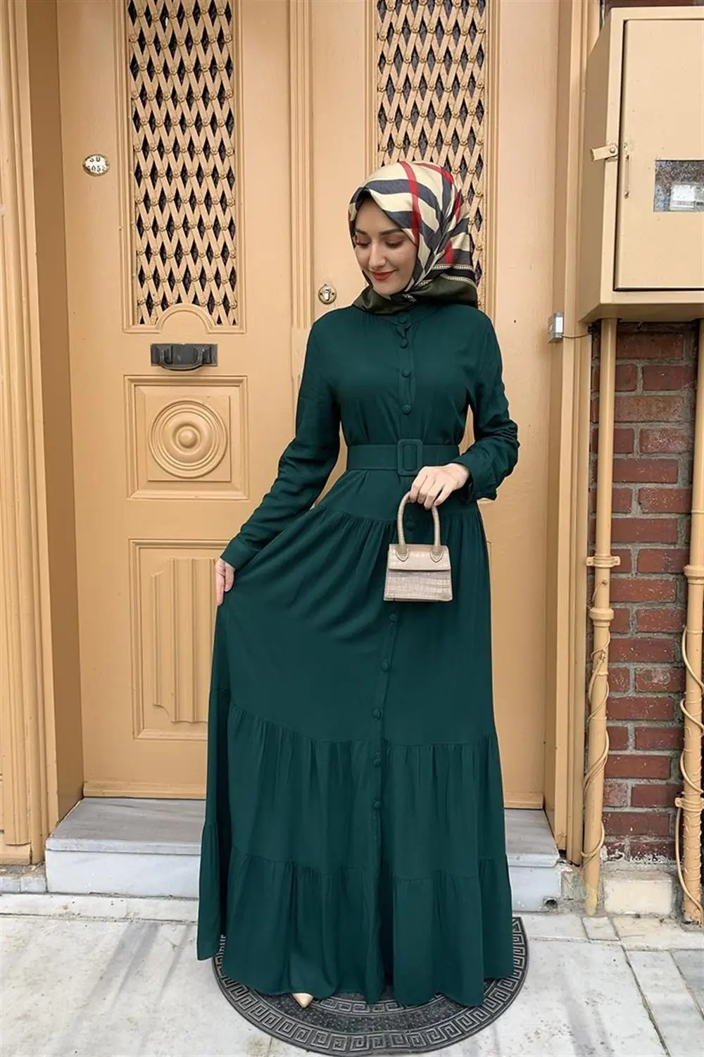 Düğmeli Tesettür Elbise-detail