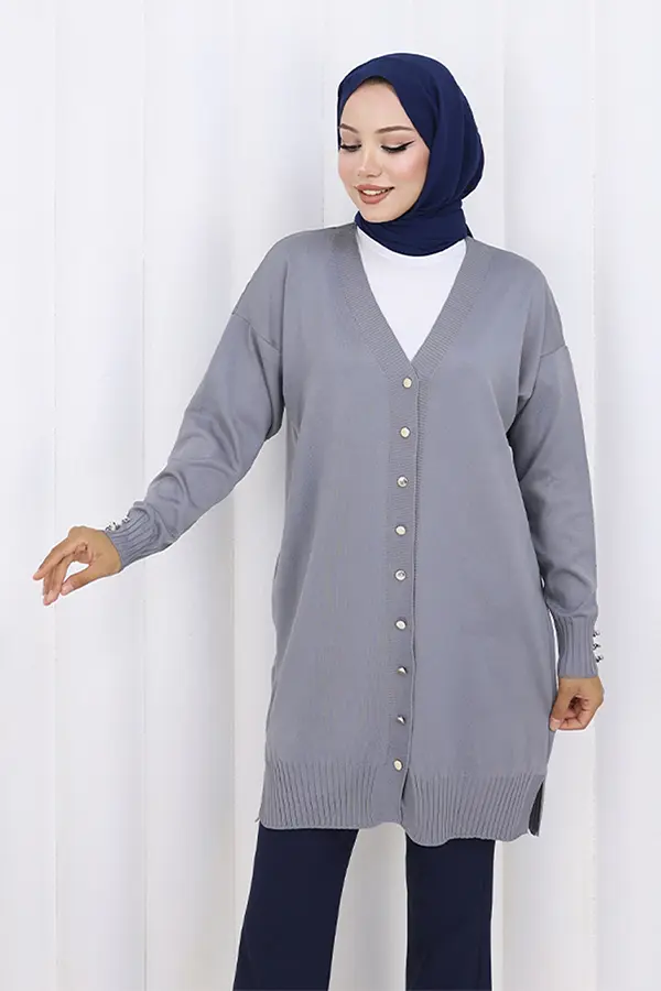 Düğmeli Uzun Merserize Hırka-detail