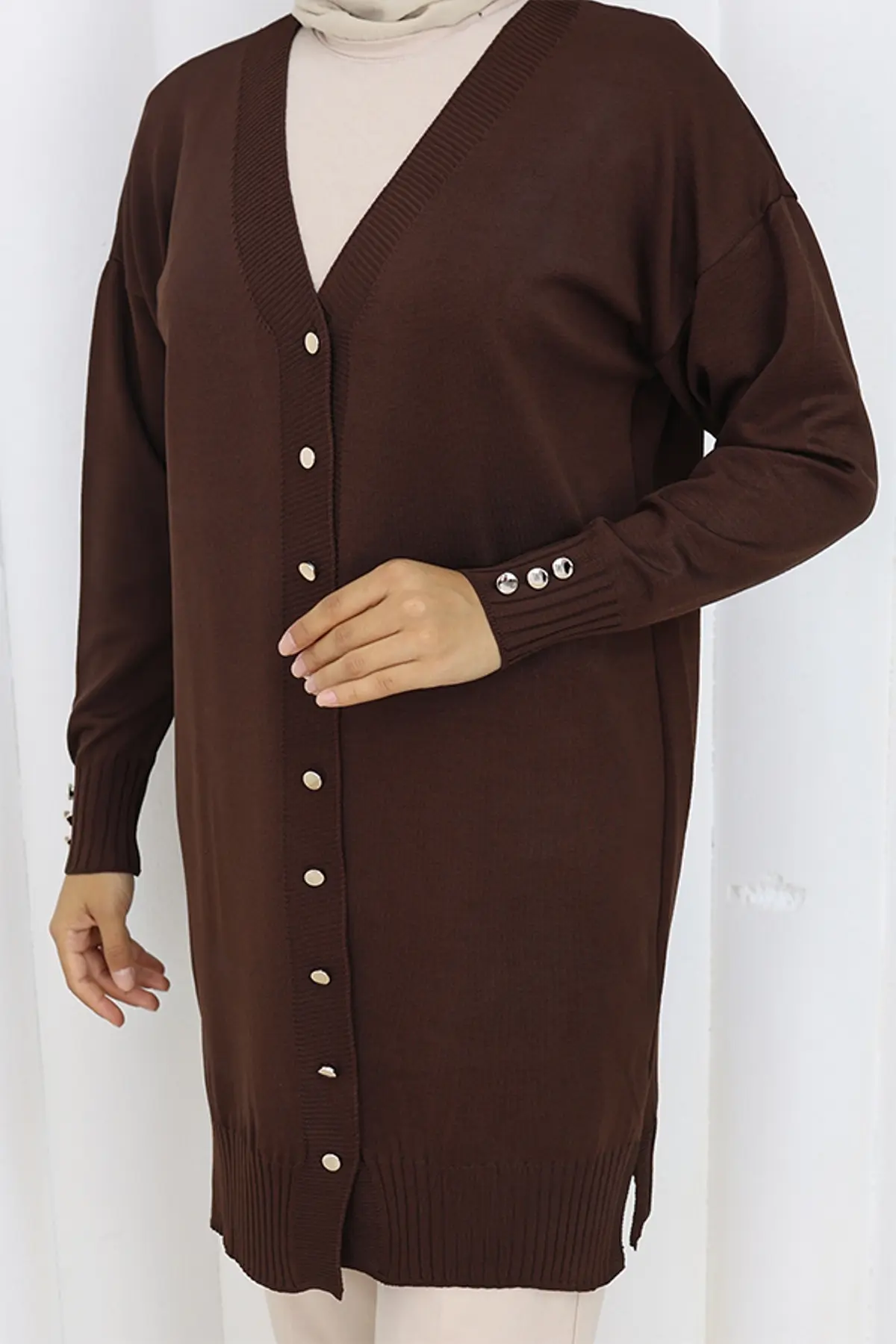 Long Mercerized Cardigan With Buttons-detail