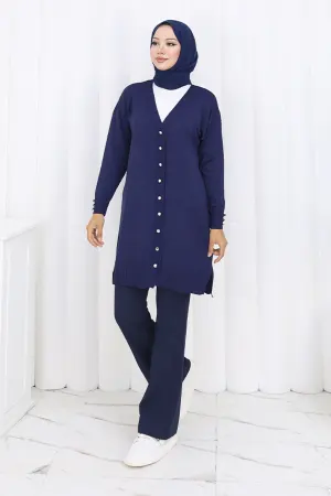 Long Mercerized Cardigan With Buttons