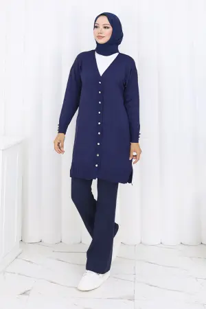 Long Mercerized Cardigan With Buttons