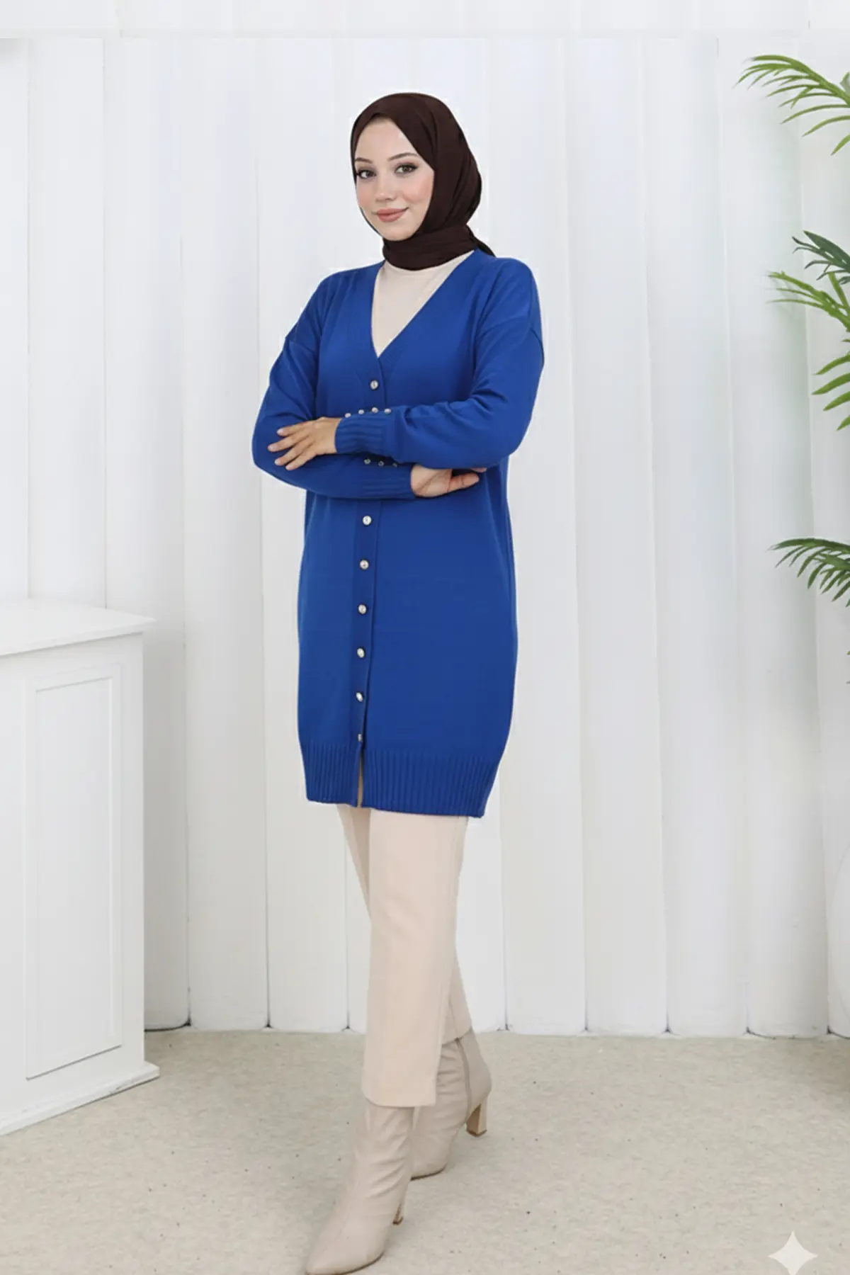 Long Mercerized Cardigan With Buttons-detail