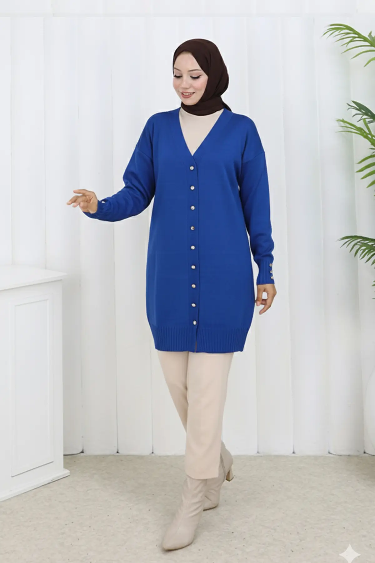 Long Mercerized Cardigan With Buttons