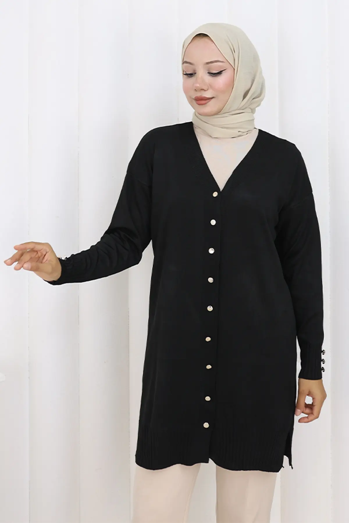 Düğmeli Uzun Merserize Hırka-detail