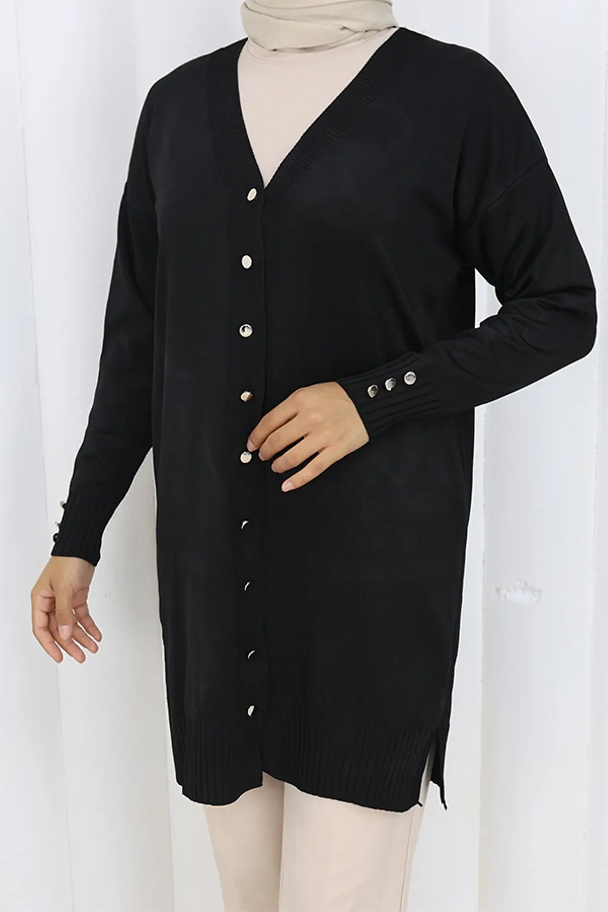 Düğmeli Uzun Merserize Hırka-detail