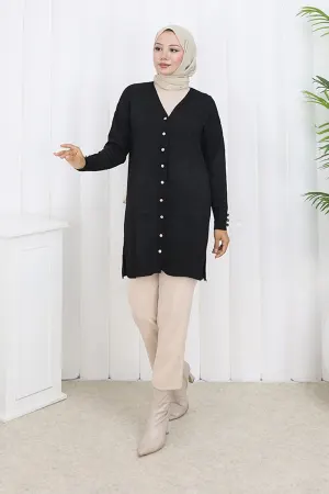 Long Mercerized Cardigan With Buttons