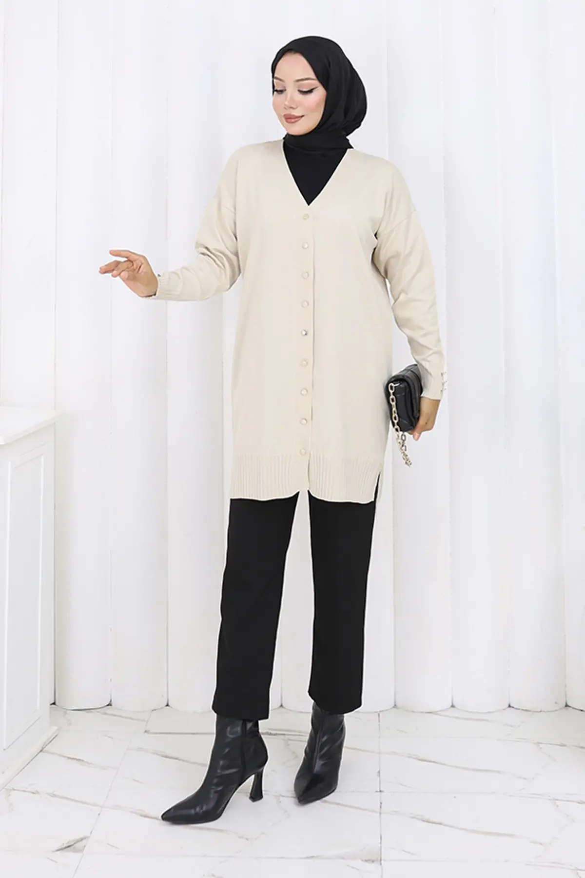 Long Mercerized Cardigan With Buttons-detail