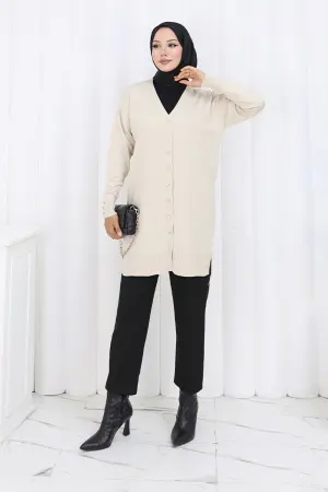 Long Mercerized Cardigan With Buttons