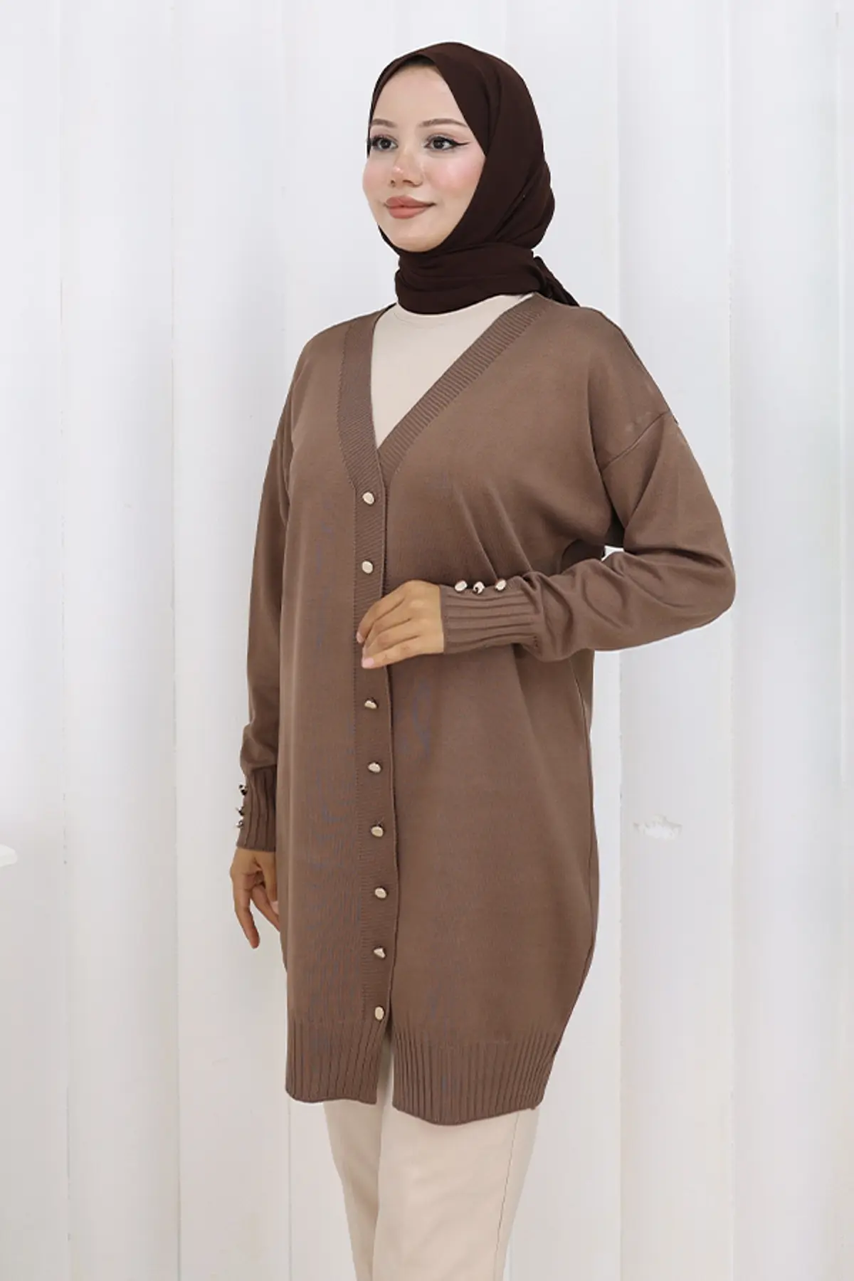 Long Mercerized Cardigan With Buttons-detail