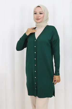 Long Mercerized Cardigan With Buttons