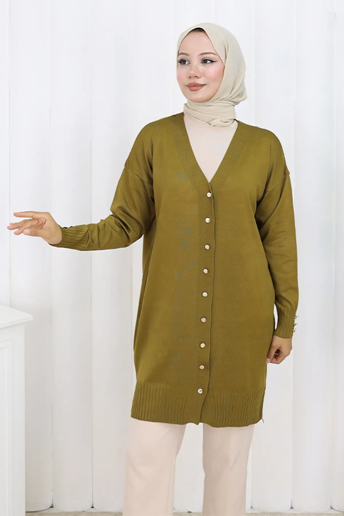 Long Mercerized Cardigan With Buttons-detail