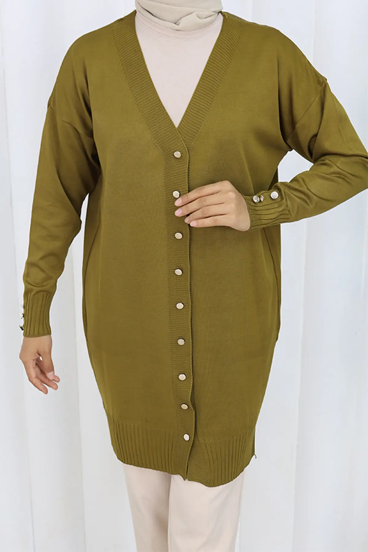 Long Mercerized Cardigan With Buttons-detail