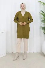 Long Mercerized Cardigan With Buttons