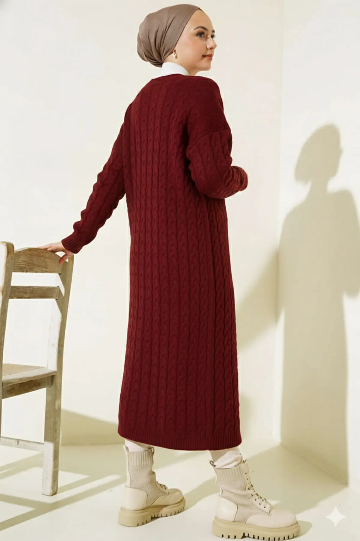 Düğmeli Uzun Triko Hırka-detail