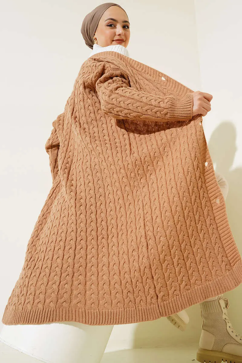 Düğmeli Uzun Triko Hırka-detail