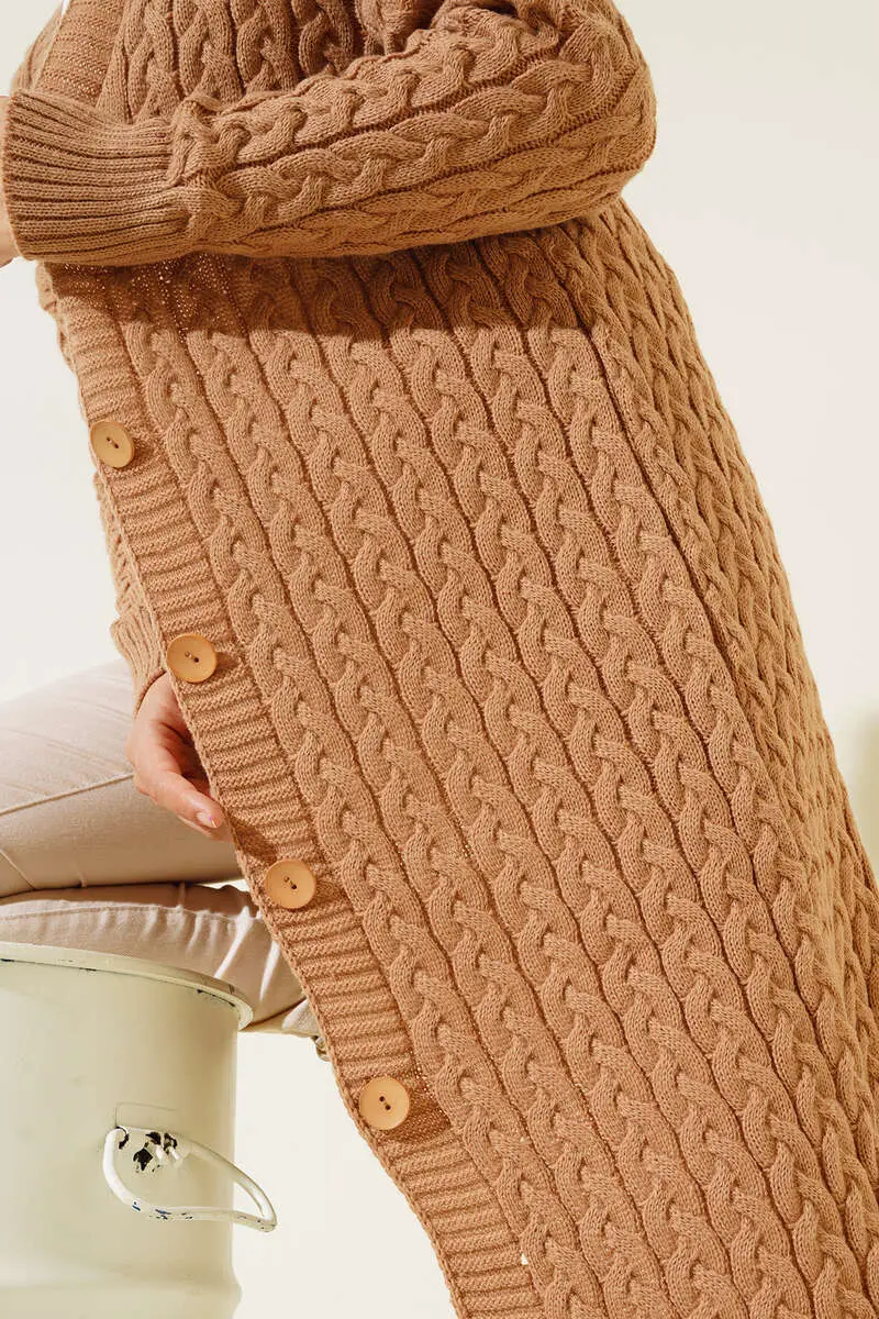 Düğmeli Uzun Triko Hırka-detail