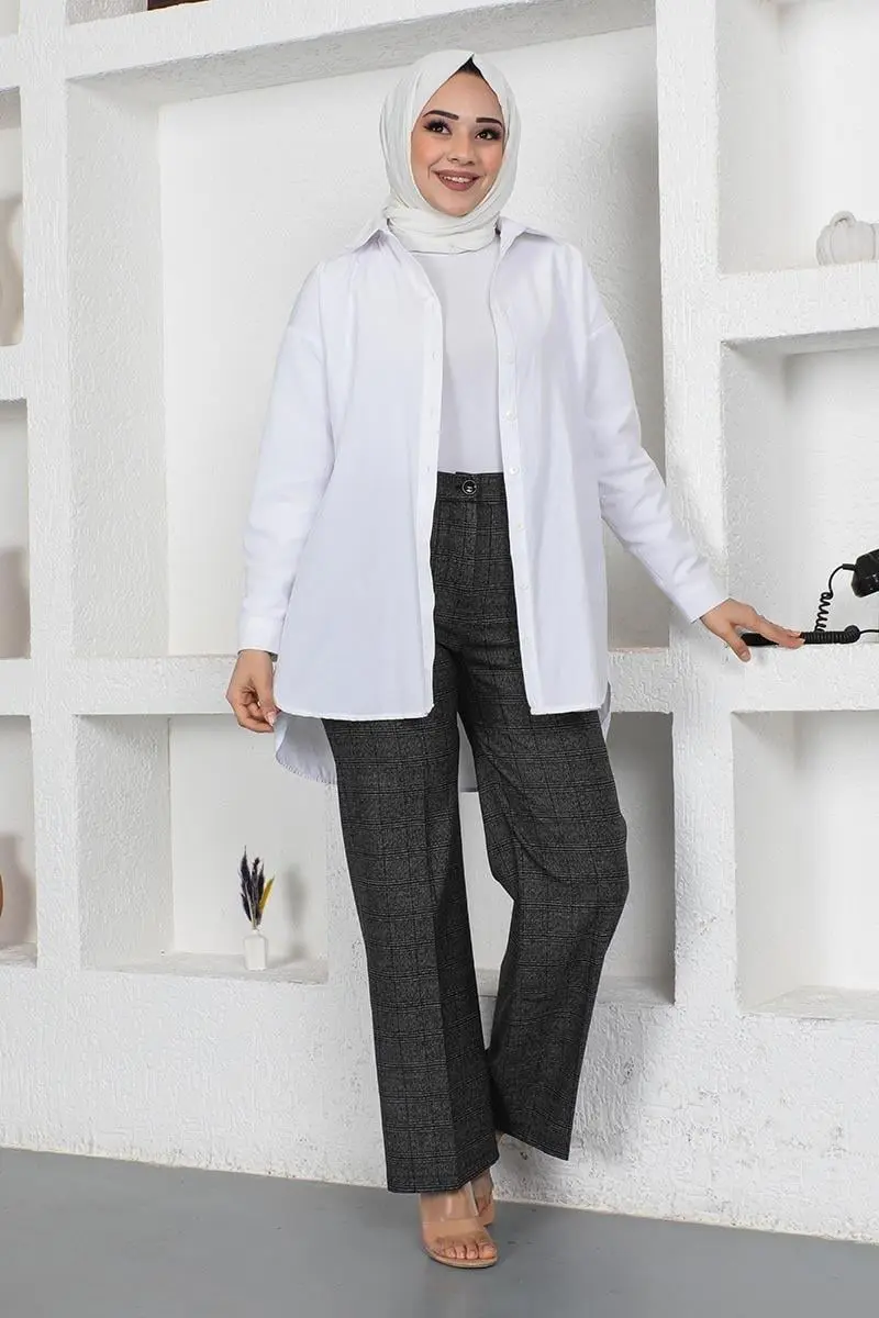 Ekose Bol Paça Pantolon-detail