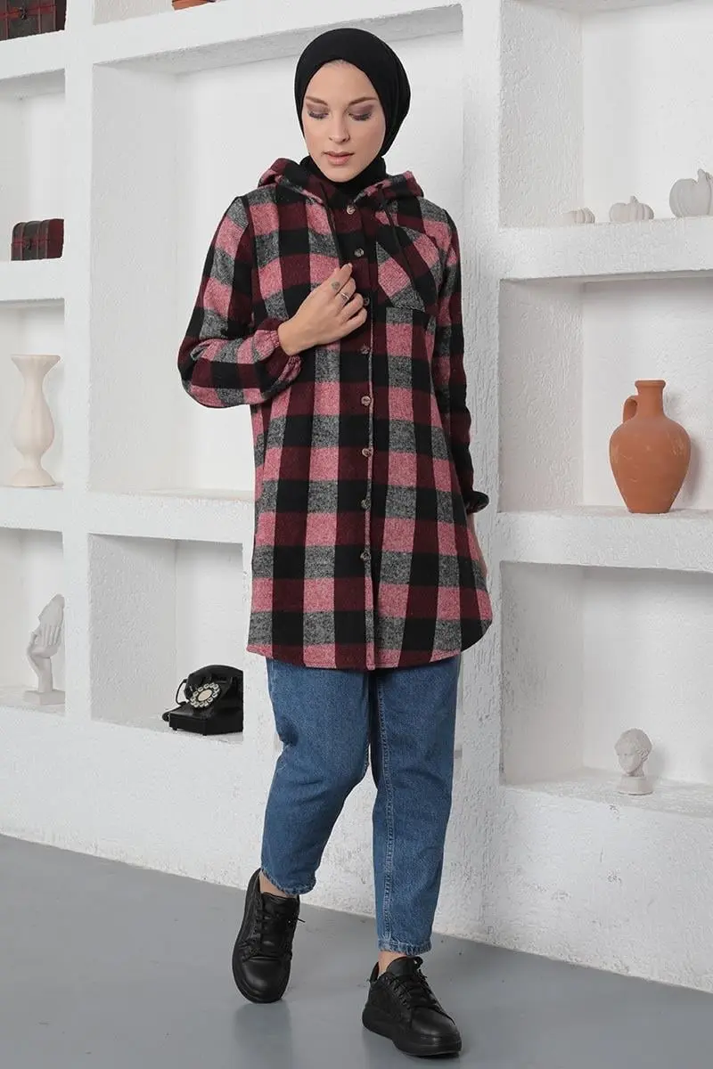 Ekose Desenli Tesettür Kap-detail