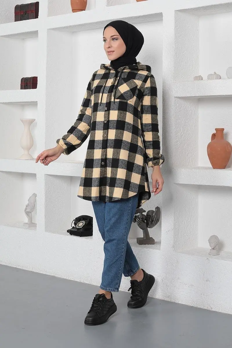 Plaid Patterned Hijab Cap-detail