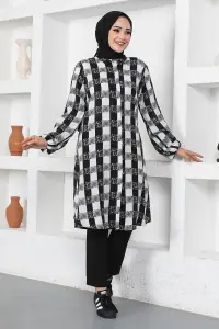 Ekose Viskon Gömlek Ekru