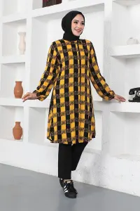 Ekose Viskon Gömlek Hardal