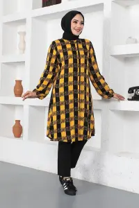 Ekose Viskon Gömlek Hardal