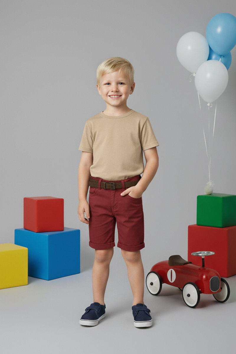 Boys' Claret Red Belted Shorts